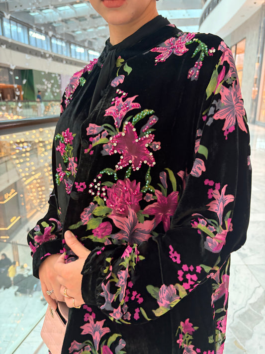 Floral velvet coat dress