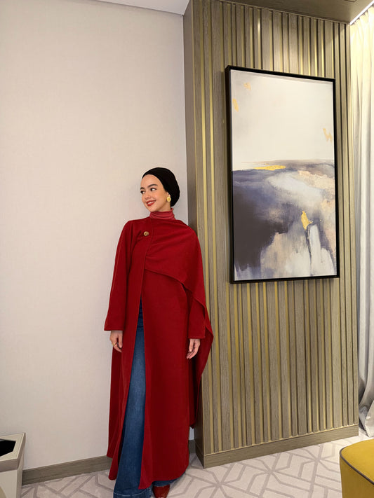 Red shawl coat